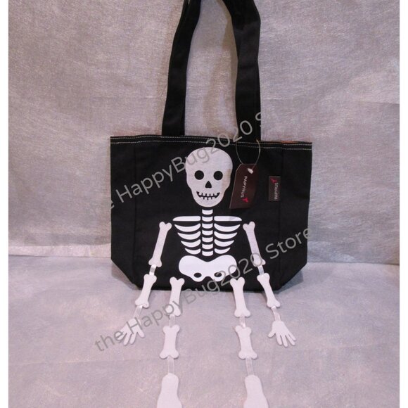 SKELETON fabric-canvas trick or treat tote bag-PAPYRUS- arms-legs move! NEW - Picture 7 of 10